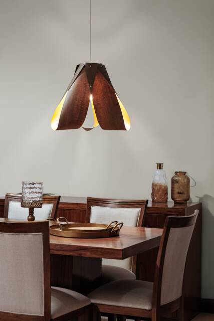 Scandinavian Wood Veneer Chandelier - Modern Anker Dome Pendant, Minimalist Dining Room Fixture - image 1