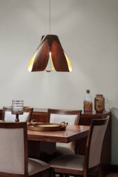 Scandinavian Wood Veneer Chandelier - Modern Anker Dome Pendant, Minimalist Dining Room Fixture - thumbnail 1