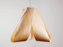 Large Geometric Wood Pendant Light Scandinavian Oak Veneer Lamp For Modern Dining Rooms - thumbnail 1