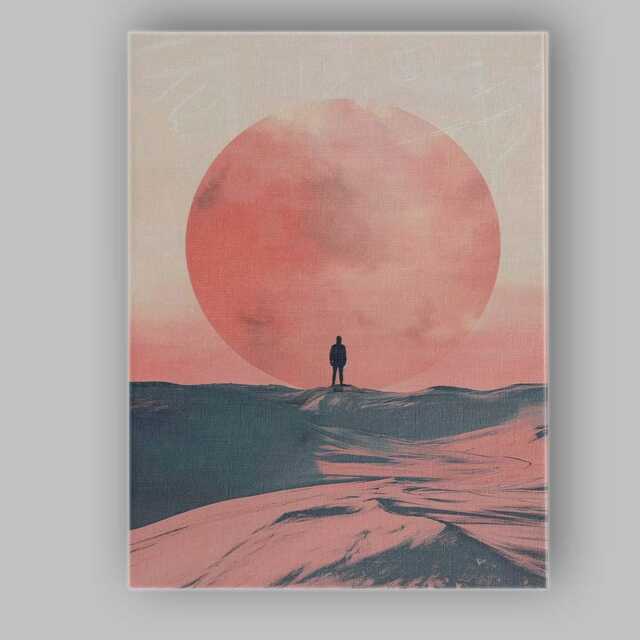 Minimalist Pink Desert Sun Silhouette Contemporary Landscape Canvas Wall Art Print Decor Picture Ready To Hang - image 1