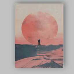 Minimalist Pink Desert Sun Silhouette Contemporary Landscape Canvas Wall Art Print Decor Picture Ready To Hang - thumbnail 1