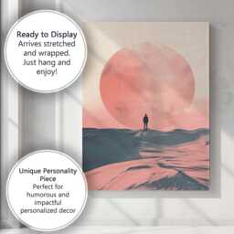 Minimalist Pink Desert Sun Silhouette Contemporary Landscape Canvas Wall Art Print Decor Picture Ready To Hang - thumbnail 3