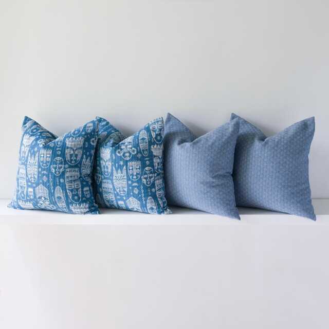 Blue Tribal Mask Pillow Cover Set, Boho Cotton Accent Pillows - image 1