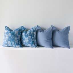 Blue Tribal Mask Pillow Cover Set, Boho Cotton Accent Pillows - thumbnail 1