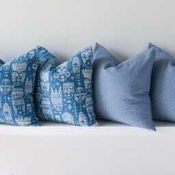 Blue Tribal Mask Pillow Cover Set, Boho Cotton Accent Pillows - thumbnail 3