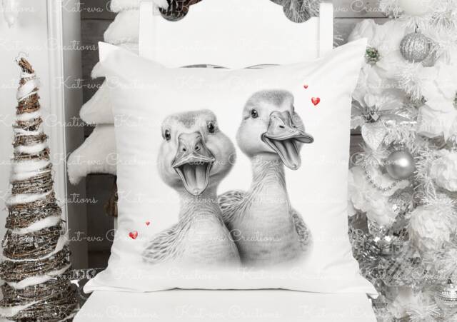 Duck Cushion. Personalised Duck Couple Pillow. Ideal Christmas, Secret Santa, Stocking Filler, Birthday Or Wedding Gift - image 1