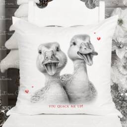 Duck Cushion. Personalised Duck Couple Pillow. Ideal Christmas, Secret Santa, Stocking Filler, Birthday Or Wedding Gift - thumbnail 3