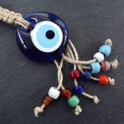 Fun Multicolor Turkish Evil Eye Wall Hanging Home Garden Decoration With Blue & Honey Yellow Evileye Traditional Artisan Beads - No1 - thumbnail 2