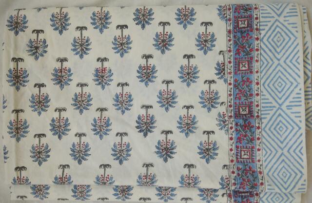 Hand Block Printed Cotton Bed Sheet Indian Floral Design, Natural Dyes - image 1
