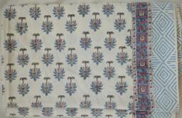 Hand Block Printed Cotton Bed Sheet Indian Floral Design, Natural Dyes