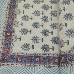 Hand Block Printed Cotton Bed Sheet Indian Floral Design, Natural Dyes - thumbnail 3