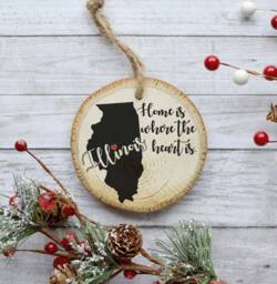 Illinois Wood Slice Ornament, Home State Gift