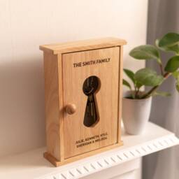 Personalized Oak Key Box Wooden Holder With 8 Hooks