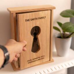 Personalized Oak Key Box Wooden Holder With 8 Hooks - thumbnail 3