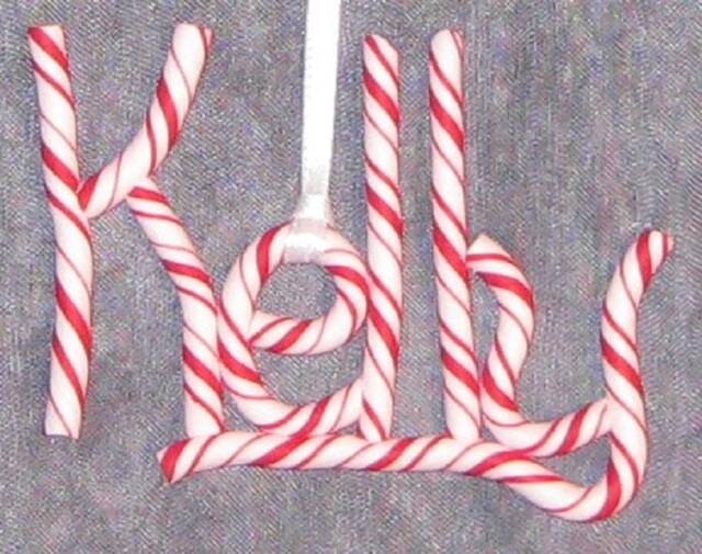 Candy Cane Name Ornament, Christmas Ornaments, Handmade, Polymer Clay - image 1