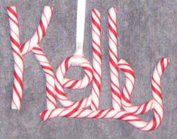 Candy Cane Name Ornament, Christmas Ornaments, Handmade, Polymer Clay - thumbnail 1