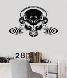 Wall Vinyl Decal Skull Music Headphones Scary Decor Ig2980 - thumbnail 1