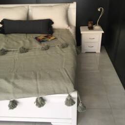 Moroccan Khaki Pom Throw Blanket With Tassels - Duvet Cover Made From Hand Woven Cotton Sofa Couch Bed End