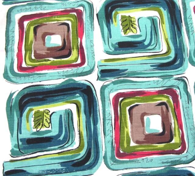 Vintage Barkcloth Pillow Cover Turquoise Tropicana, Mid-Century Modern - image 1
