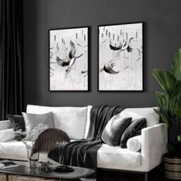 Trendy Japanese Crane Set Of 2 Framed Wall Art Prints For Living Room Decor, Earth Tone Japandi Gallery Hanging New Home Gift - thumbnail 1