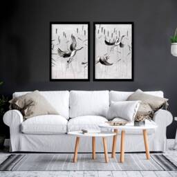 Trendy Japanese Crane Set Of 2 Framed Wall Art Prints For Living Room Decor, Earth Tone Japandi Gallery Hanging New Home Gift - thumbnail 2