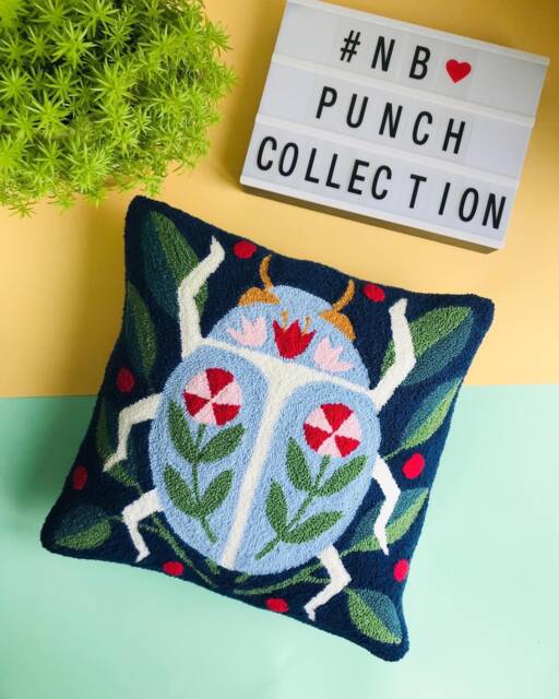 Punch Needle Pillow Cover, Decorative Embroidery Cushion Spring Beetle Floral Art, Throw Hook Pillow, 18x18 - image 1