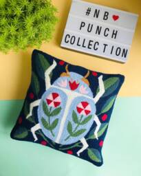 Punch Needle Pillow Cover, Decorative Embroidery Cushion Spring Beetle Floral Art, Throw Hook Pillow, 18x18 - thumbnail 1