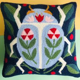 Punch Needle Pillow Cover, Decorative Embroidery Cushion Spring Beetle Floral Art, Throw Hook Pillow, 18x18 - thumbnail 2
