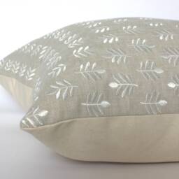 Discontinued ~ Embroidered Floral Lumbar Pillow Cover Neutral Textured Throw -- Thaisa - thumbnail 3