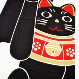 Black Cat Lovers Gift, Noren Curtain Panel Or Wall Decoration, Japanese Tenugui Maneki Neko Fortune Cats, Cat Quilt Fabric, Chat Tissu - thumbnail 4