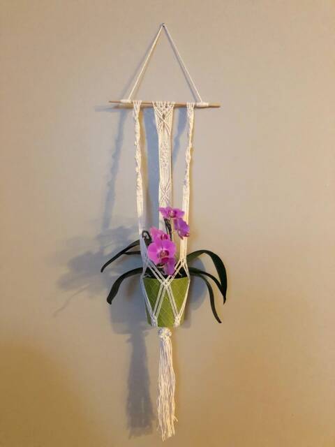 Wall Macrame, Plant Hanger, Pot, Cotton Rope, Wooden Stick, Macrame Home Decor, Hand Made Gift - image 1
