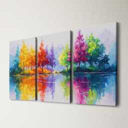 Rainbow Colorful Abstract Trees Wall Art Set Of 3 Panels Modern Canvas Print Luxury Home Decor For Living Room Bedroom Office - thumbnail 1