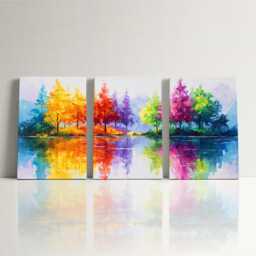 Rainbow Colorful Abstract Trees Wall Art Set Of 3 Panels Modern Canvas Print Luxury Home Decor For Living Room Bedroom Office - thumbnail 3