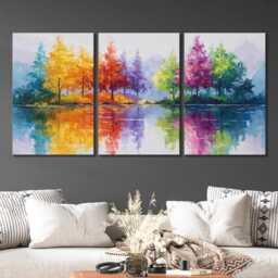 Rainbow Colorful Abstract Trees Wall Art Set Of 3 Panels Modern Canvas Print Luxury Home Decor For Living Room Bedroom Office - thumbnail 2