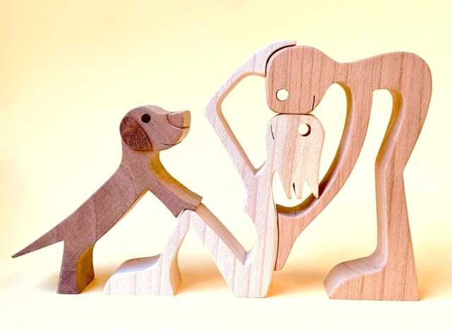 A Couple Dog Version 4 Original Wood Sculpture 2Virgule5D - image 1