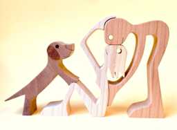 A Couple Dog Version 4 Original Wood Sculpture 2Virgule5D - thumbnail 1