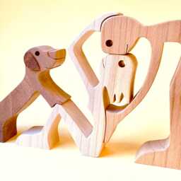 A Couple Dog Version 4 Original Wood Sculpture 2Virgule5D - thumbnail 2