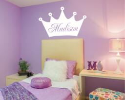 Personalized Princess Crown Vinyl Wall Decal Teen & Nursery Custom Decor Child 314 - thumbnail 1