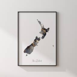New Zealand Map Black & Gold Wall Art Print [Ev] - thumbnail 3
