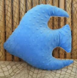 Blue Minky Angelfish Pillow Nautical Nursery Decor - 12x12 Inches - thumbnail 1