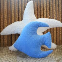 Blue Minky Angelfish Pillow Nautical Nursery Decor - 12x12 Inches - thumbnail 3
