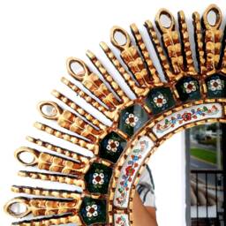 Peruvian Military Green Eye Mirror 60 cm Handmade Wall Decor - Carved Wood Round Statement For Living Room Bathroom - thumbnail 3