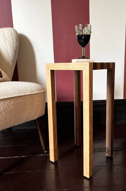 Ash & Walnut End Table - Maximal Stripy Occasional Mid Century Furniture Solid Hardwood - image 1