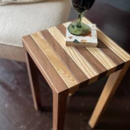 Ash & Walnut End Table - Maximal Stripy Occasional Mid Century Furniture Solid Hardwood - thumbnail 2