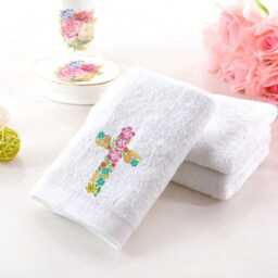 Embroidered Floral Cross Towels, Personalized Luxury Cotton - thumbnail 2