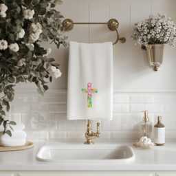 Embroidered Floral Cross Towels, Personalized Luxury Cotton - thumbnail 3