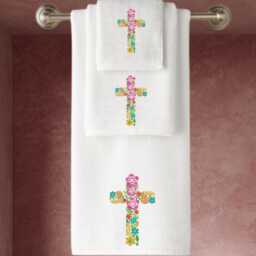 Embroidered Floral Cross Towels, Personalized Luxury Cotton