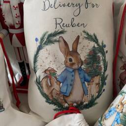Personalised Rabbit Christmas Sack Linen Canvas Stocking Santa Gift Bag - thumbnail 3