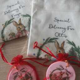 Personalised Rabbit Christmas Santa Sack, Custom Holiday Bunny Stocking, Linen Bag - thumbnail 4