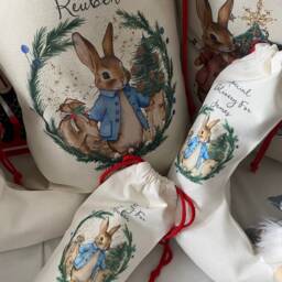 Personalised Rabbit Christmas Sack Linen Canvas Stocking Santa Gift Bag - thumbnail 2